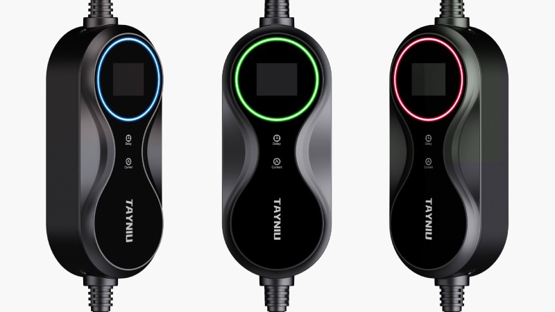 Tayniu Infinity EV Charger with blue, green, and red indicator lights for charging status