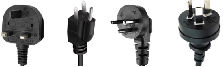 Different global plug standards supported for EV chargers, including European and North American plugs.