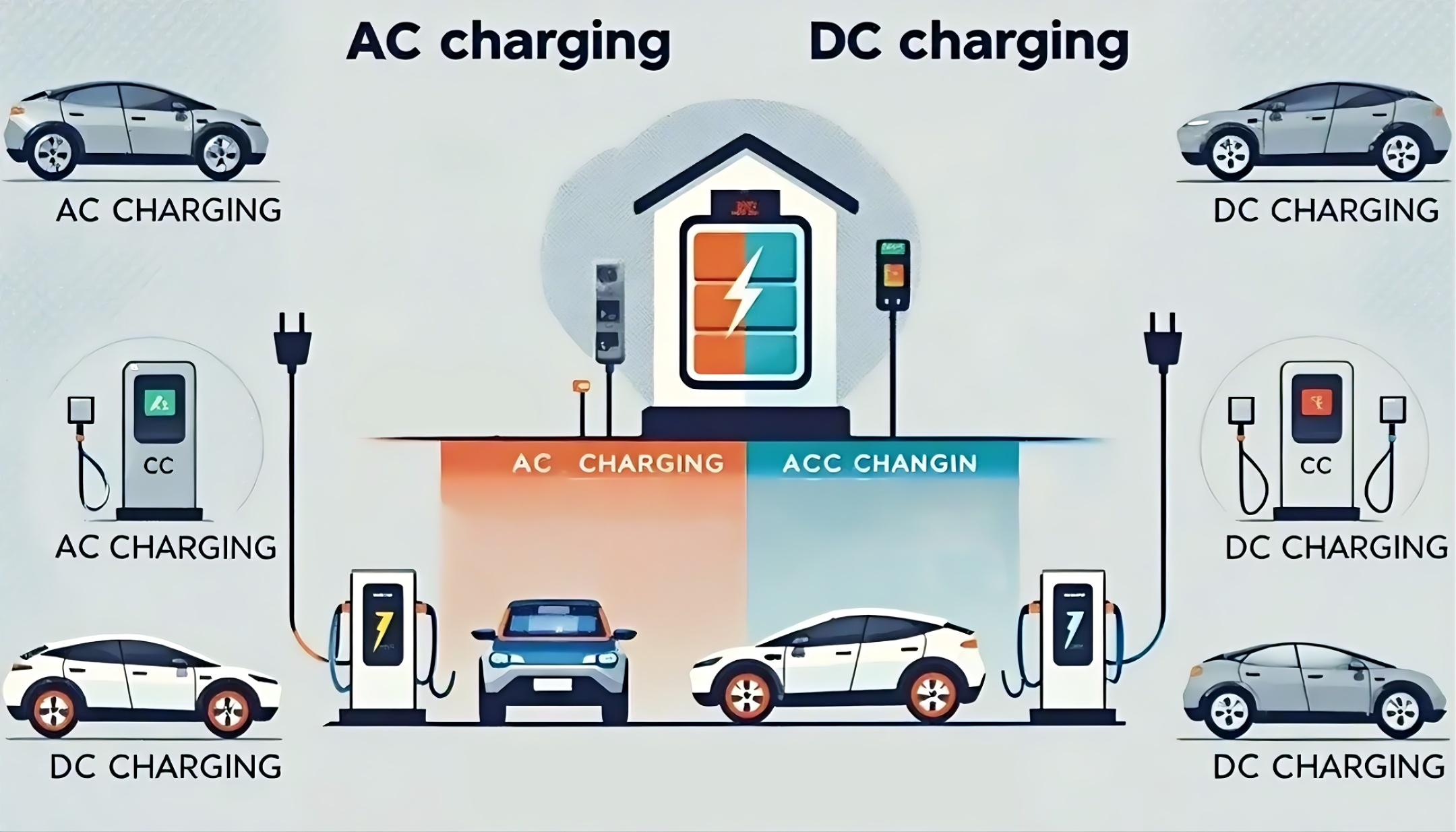 AC and DC Charging Comparison Illustration