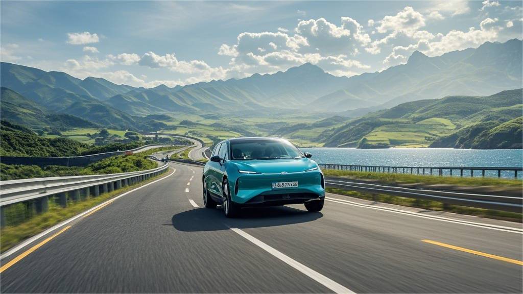 An electric car driving smoothly on the highway