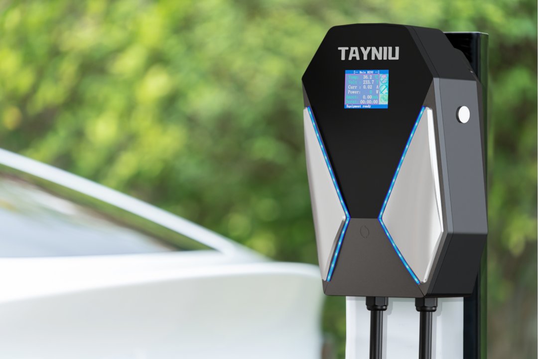 ayniu home EV charging station SpeedyPro series installed outdoors, offering a sleek and efficient solution for electric charging points at home.